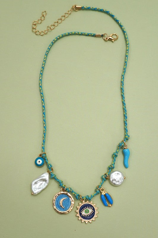 18k Stainless Steel Corded Charm Necklace