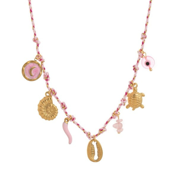 18k Stainless Steel Corded Charm Necklace