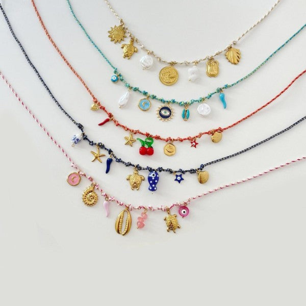 18k Stainless Steel Corded Charm Necklace