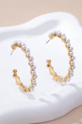 Pearl Embellished Gold Hoop Earrings