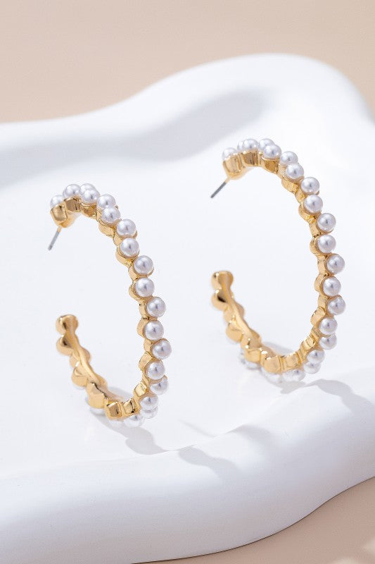 Pearl Embellished Gold Hoop Earrings