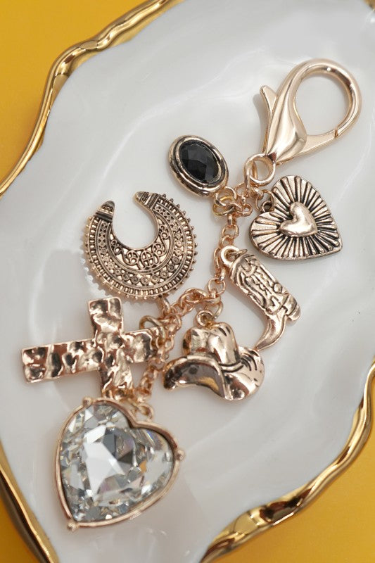 Bag Key Charm-heart Cross Western Boot