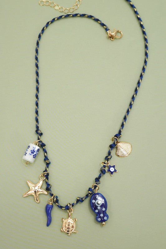 18k Stainless Steel Corded Charm Necklace