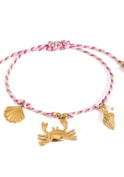 18k Stainless Steel Corded Charm Bracelet