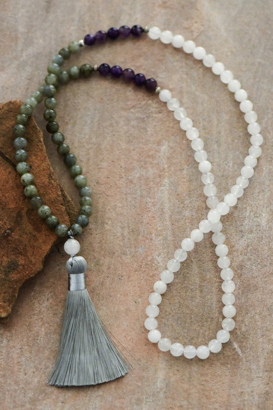 Natural Stone Long Beaded Necklace With Tassel