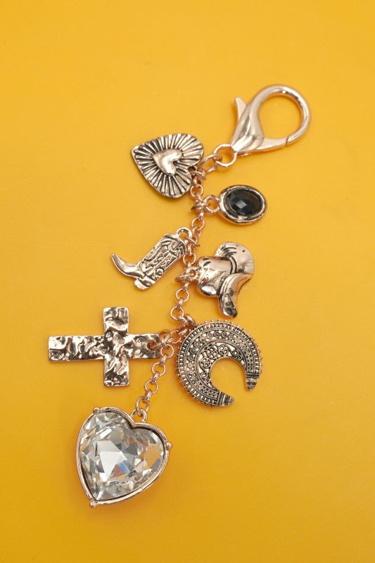 Bag Key Charm-heart Cross Western Boot