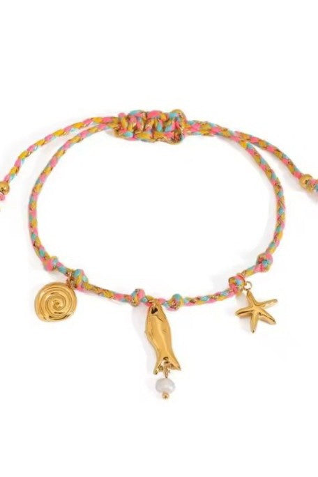 18k Stainless Steel Corded Charm Bracelet