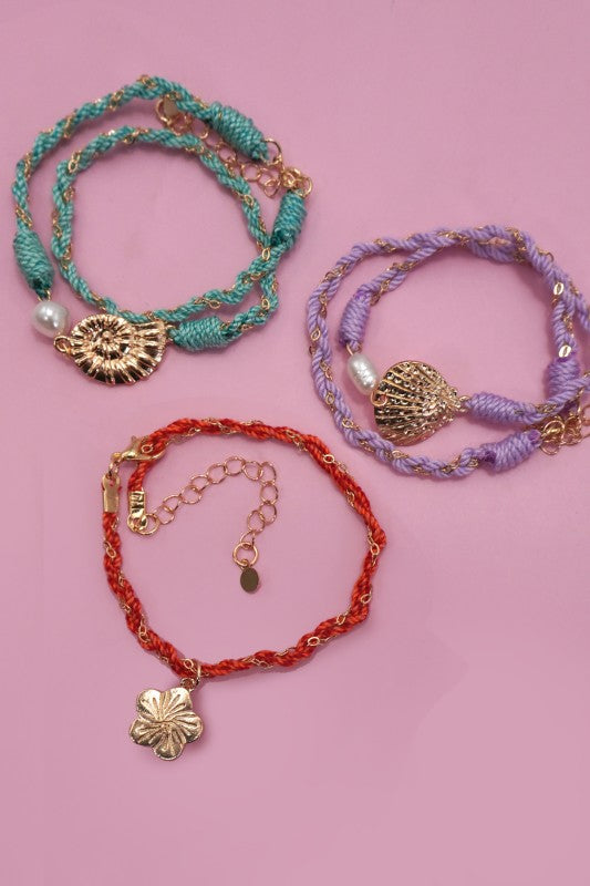 18k Stainless Steel Corded Charm Bracelet