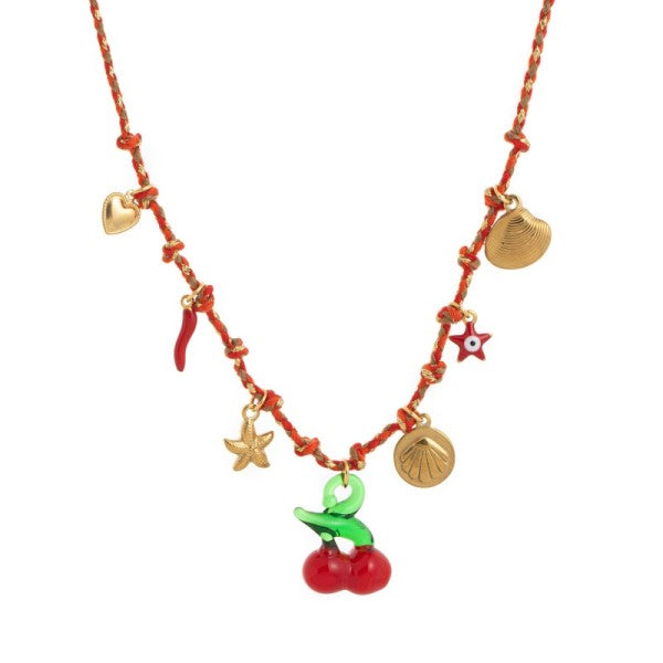 18k Stainless Steel Corded Charm Necklace