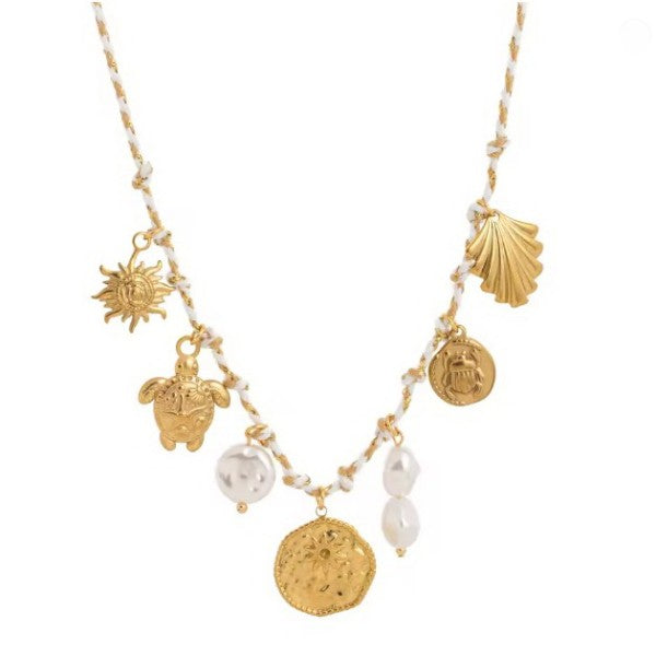 18k Stainless Steel Corded Charm Necklace