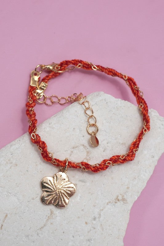 18k Stainless Steel Corded Charm Bracelet