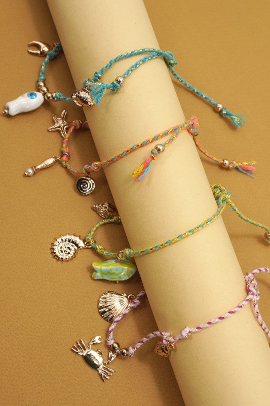 18k Stainless Steel Corded Charm Bracelet