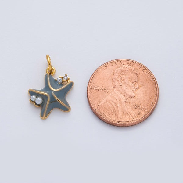 18k Gold Filled Shell Pearl Cz Grey Starfish
Charm