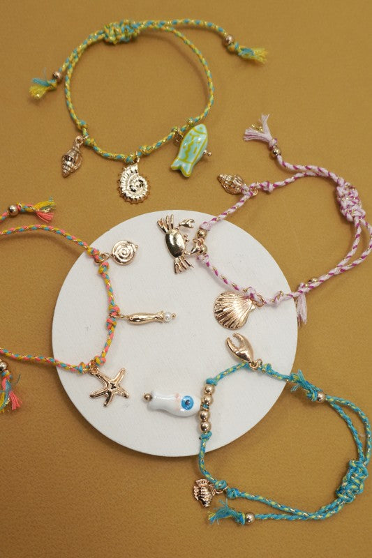 18k Stainless Steel Corded Charm Bracelet