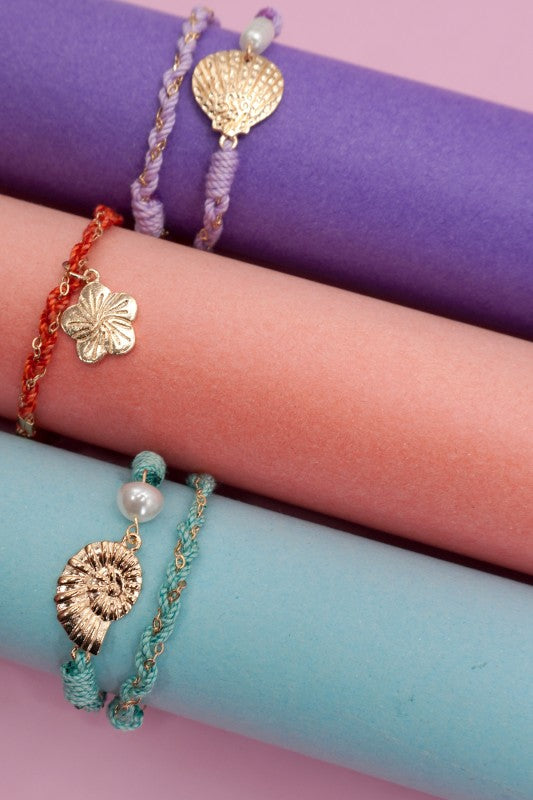 18k Stainless Steel Corded Charm Bracelet