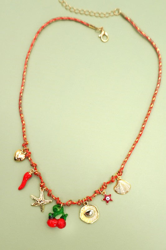 18k Stainless Steel Corded Charm Necklace