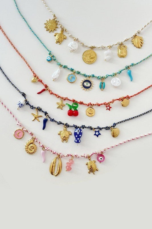 18k Stainless Steel Corded Charm Necklace