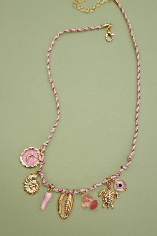 18k Stainless Steel Corded Charm Necklace