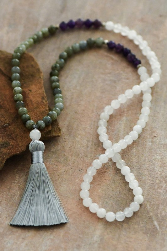 Natural Stone Long Beaded Necklace With Tassel