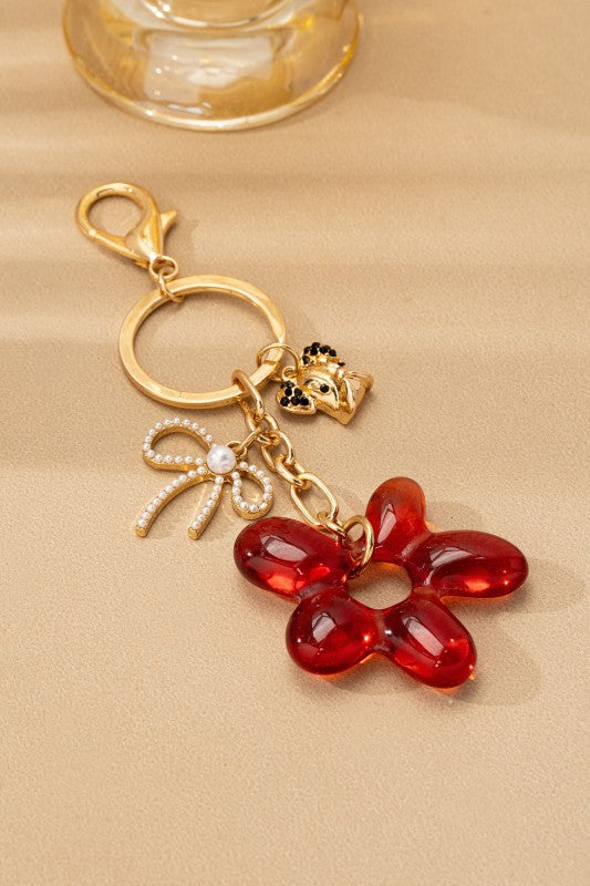 Bag Charm Key Chain-resin Floral Bow Dog