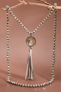 Glass Crystal Pendant Beaded Necklace with Tassels