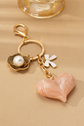 Bag Charm Key Chain-swirl Heart Peral Floral Bow