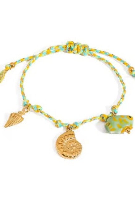 18k Stainless Steel Corded Charm Bracelet