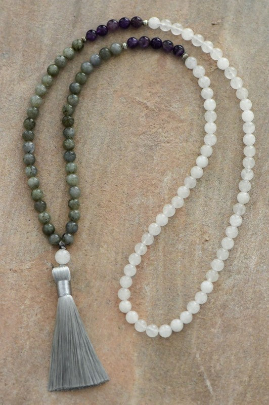 Natural Stone Long Beaded Necklace With Tassel