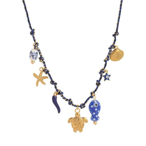 18k Stainless Steel Corded Charm Necklace