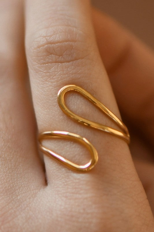 18K Gold Plated Twist Teardrop Open Cuff Ring