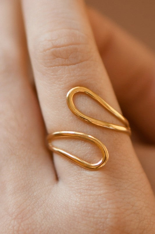 18K Gold Plated Twist Teardrop Open Cuff Ring
