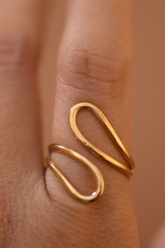 18K Gold Plated Twist Teardrop Open Cuff Ring